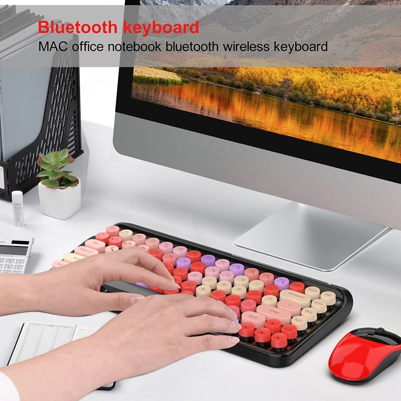 

Punk Bluetooth 3.0 Wireless Keyboard Mute Waterproof Multi-Color Applicable Tablet Laptop Keyboard with Battery 84 Button
