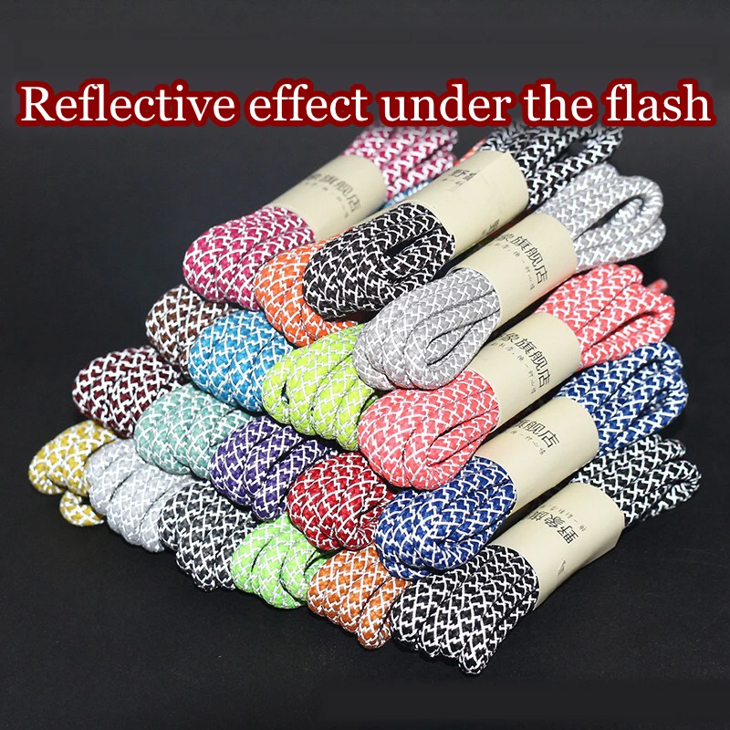 

1Pair Fluorescent Sneaker Shoestrings Sport Shoelaces 3M Reflective Round Rope Shoes Lace Light
