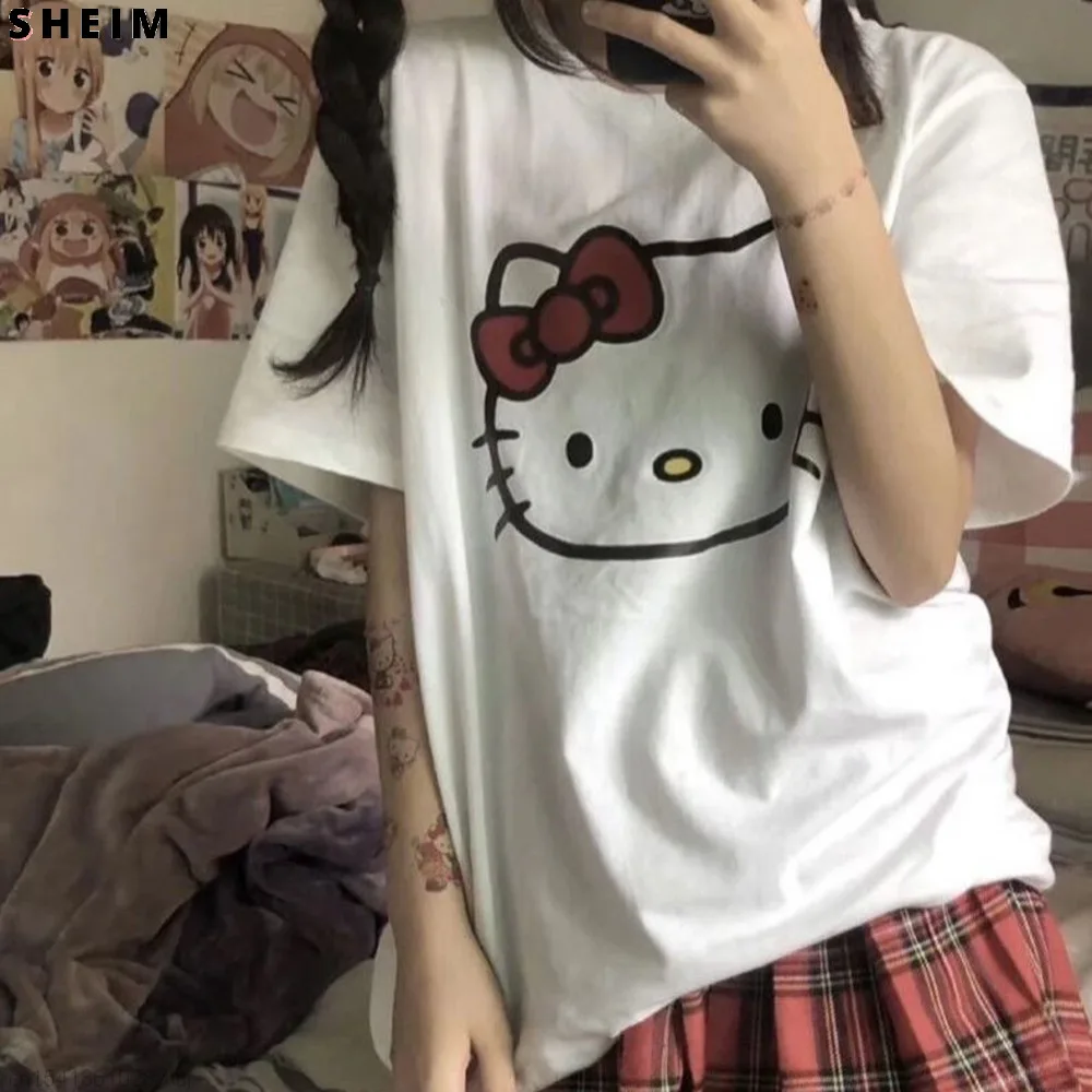 Футболка Sanrio Y2k женская с рисунком Hello Kitty Повседневная Свободная футболка