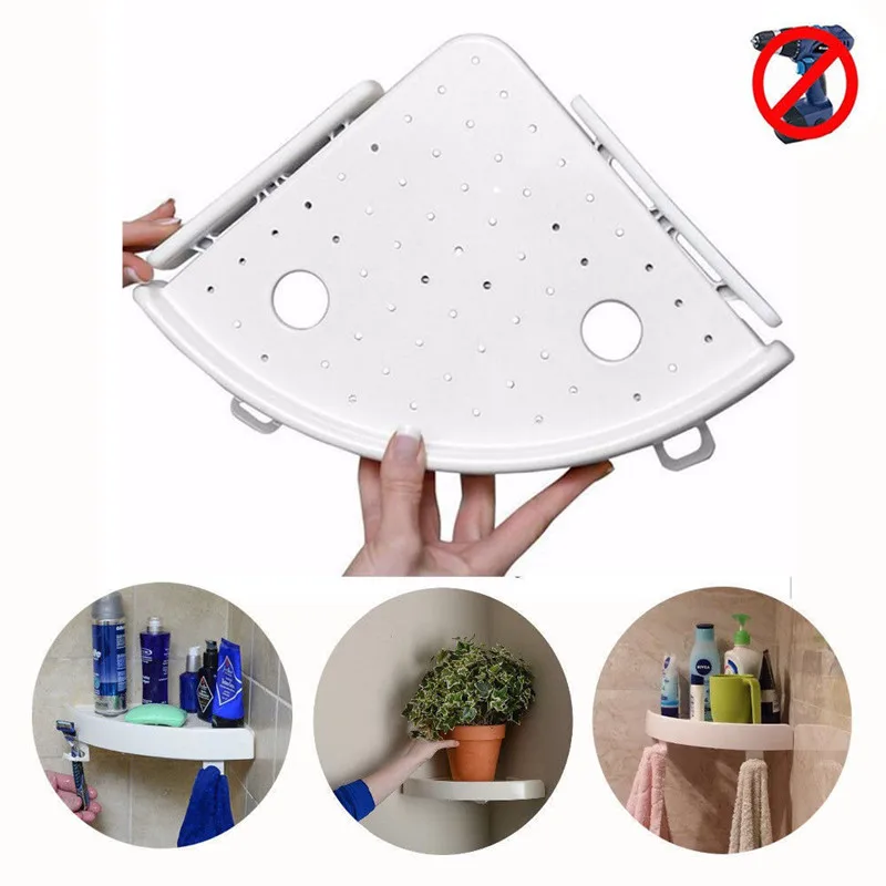 

Bathroom Corner Storage Shelves Wall Mounted Rack Shampoo Holder Traceless Plastic Shower Organizer Bath Accessories Stand Rack