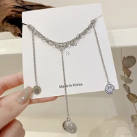gothic double layered pendant necklace simple smiley tassel clavicle chain stainless steel jewelry womens neck chain