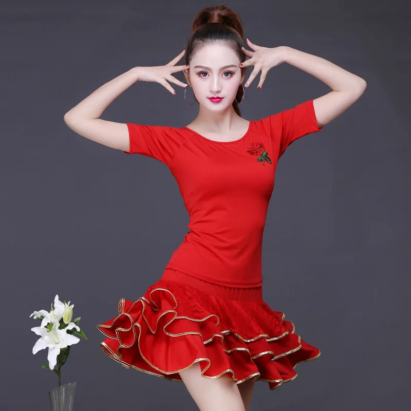 Женский костюм для латинских танцев новая летняя футболка с коротким рукавом и