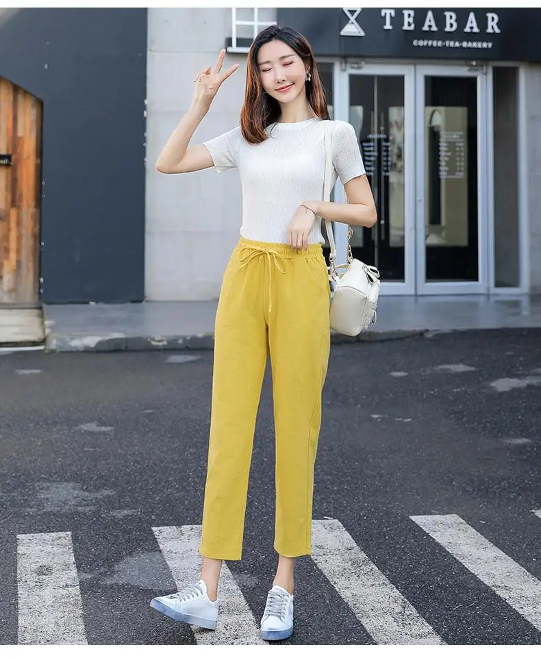 Женские весенне-летние брюки из хлопка и льна Однотонные брюки-шаровары ярких