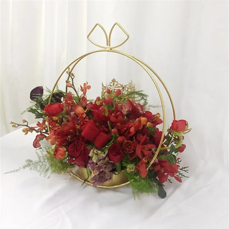 Cesta de flores de moda redonda port&aacute;til de hierro Simple para decoraci&oacute;n, regalos para el hogar, fiesta, 1 ud.-2