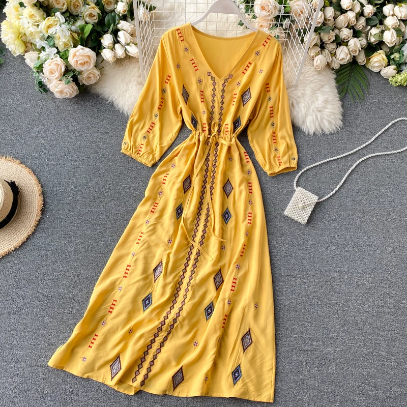 Национальное женское платье с геометрическим рисунком женские платья из хлопка