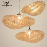 vintage led bamboo pendant lights modern art wood kitchen fixtures pendant lamp suspension home indoor dining room hanging lamps