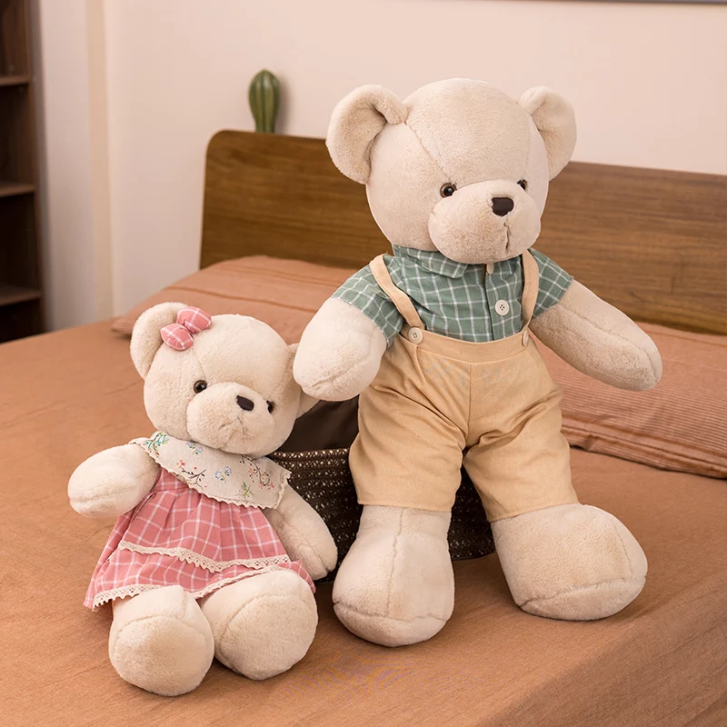 

1pc 40-80cm Lovely Couple Teddy Bear With Cloth Plush Toys Dolls Stuffed Kids Toys Baby Children Girl Birthday Christmas Gift