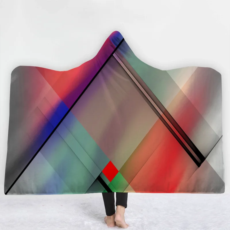 Geometric pattern Print Hat Blanket Adult Hooded Coral Fleece Warm Wearable Wool Winter blankets 200x150cm | Дом и сад