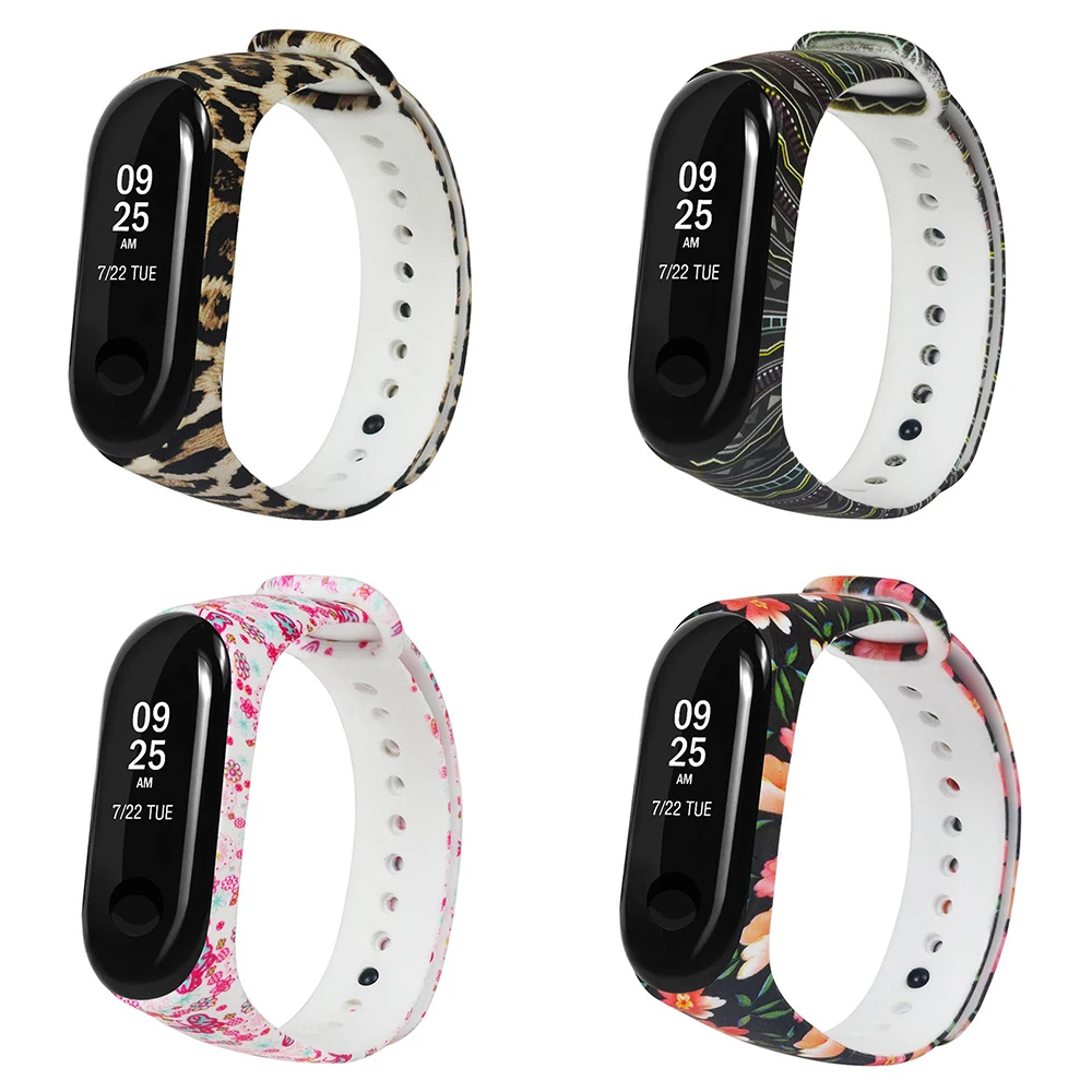 Силиконовый ремешок для Mi band 4 с разнообразным цветочным принтом miband 3 модный