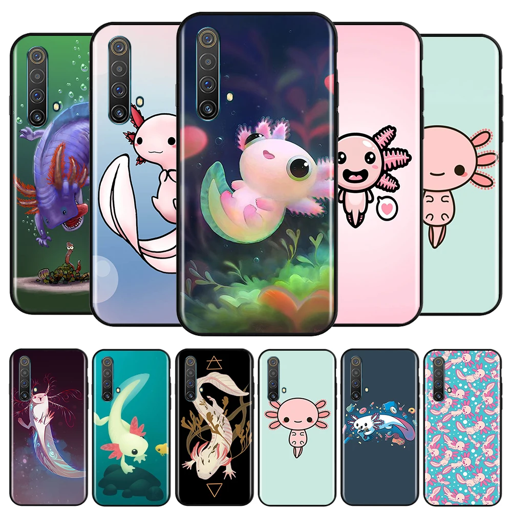 

Cute Animal Axolotl For OPPO Realme Q3 Q2 V15 V3 X50 X7 X3 X2 XT Pro Carnival Superzoom 5G Silicone Black Phone Case