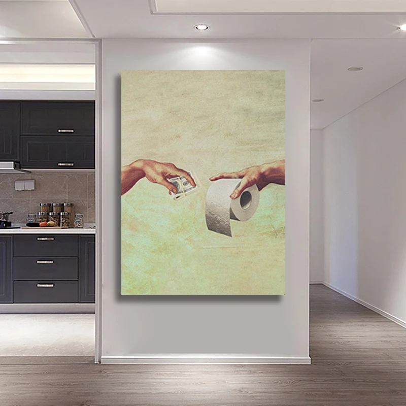 

Hand of God and Adam Mural Poster Framed Wooden Frame Canvas Painting Wall Art Decor Living Room Study Home Decoration Prints