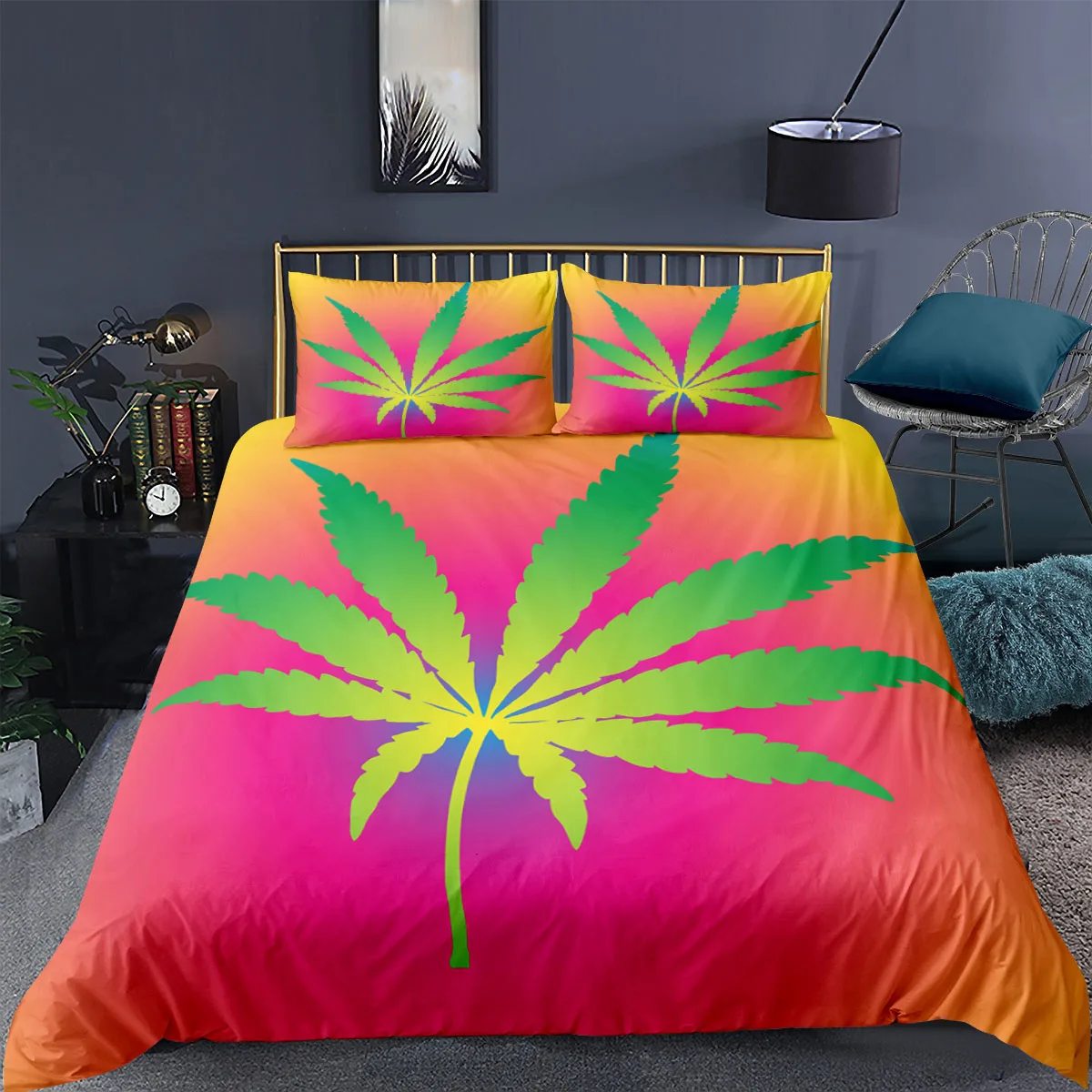 

Fashion Bedding Set 3D Maple leaf Printed Duvet Cover Pillowcase Simplicity Quilt Cover Single Queen Double King HOme Textiles
