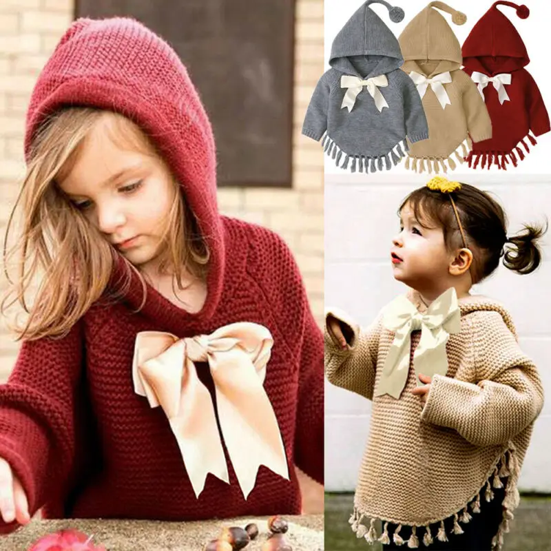 Вязаное пальто с кисточками для маленьких девочек Куртка Верхняя одежда Плащ