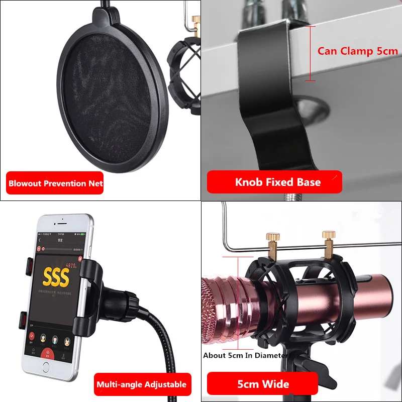 Подставка для микрофона телефона 3 в 1 с фильтром гибкий длинный кронштейн на руку