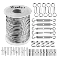 50 meter 2mm kit steel pvc coated flexible wire rope soft cable transparent stainless steel clothesline hook screws basket bolt