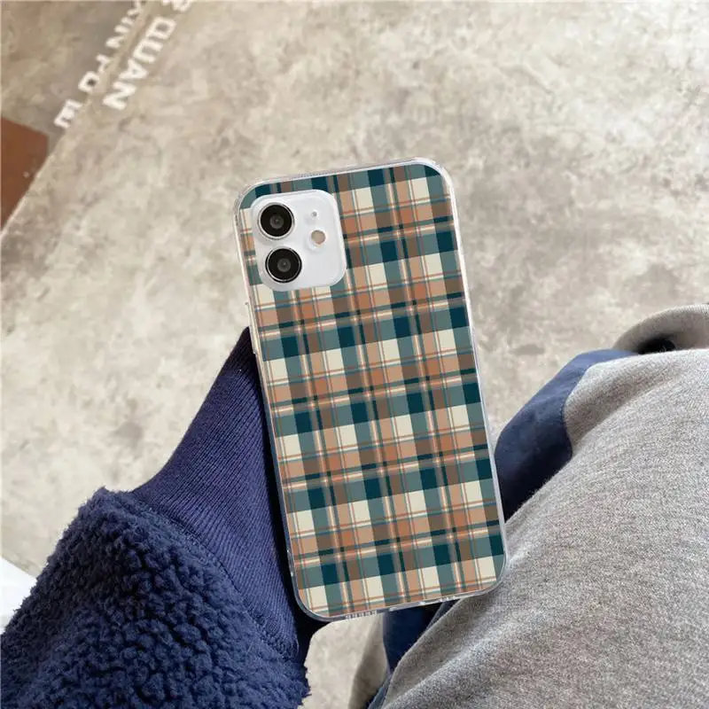

Plaid pattern Phone Case For iphone 5s 6 7 8 11 12 plus xsmax xr pro mini se Transparent Cover Fundas Coque