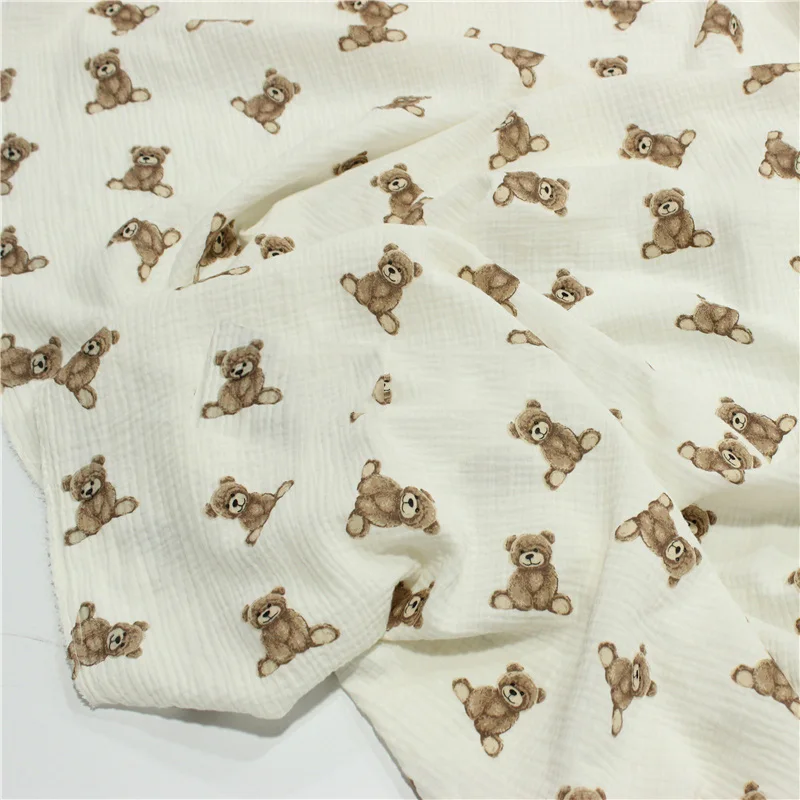 Скидка 100*135 см медведь двойная Марля 100% хлопок ткань для детской одежды/одежда для сна/рубашки/юбка Роскошная
