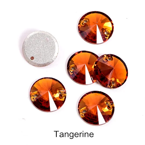 T259-Tangerine 40pcs AAAAA Quality 12mm Round Rivoli Glass Sew On Rhinestones Flatback Crystal Sewing Strass for DIY Wedding Dress B1248 - Цвет: T259-Tangerine