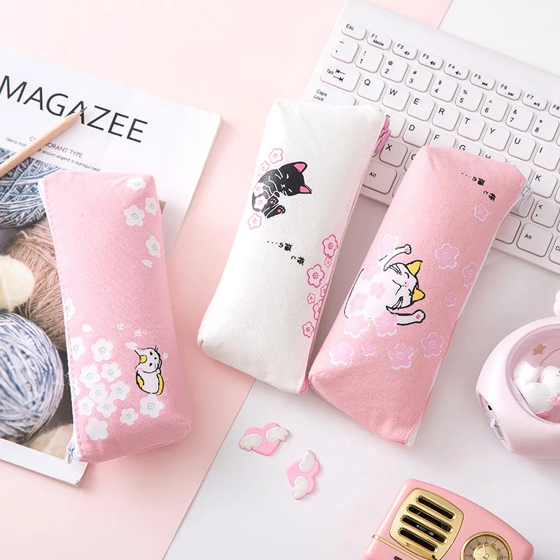 Милый Вишневый кошка Карандаш Чехол для девочек Kawaii Сакура коробка ручек и