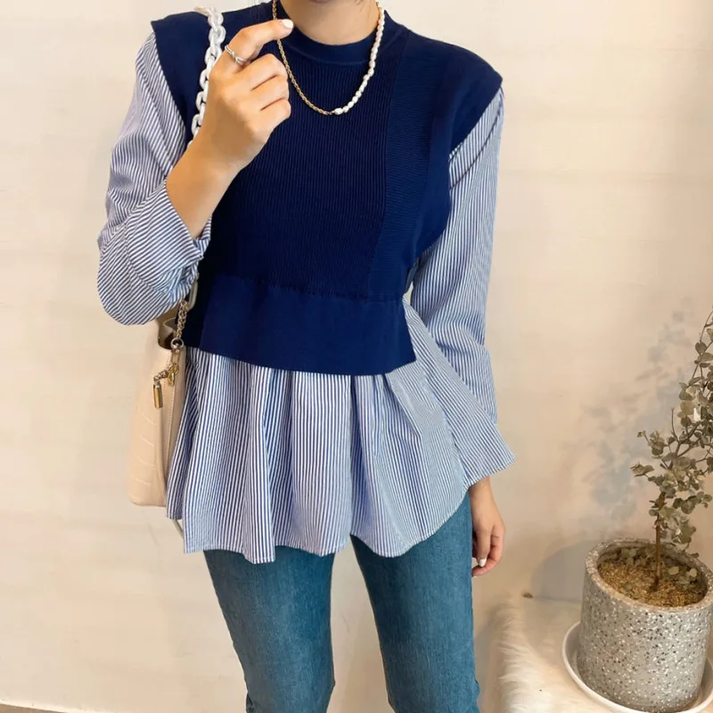 

Женская трикотажная шаль SuperAen, облегающий пуловер с круглым вырезом и оборками на талии