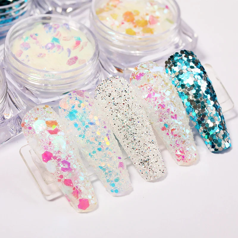 

6Pcs/Set Blue Siliver Colorful Nail Glitters Set Holographics Nail Powder Flake Nail Art Sequins DIY Decoration