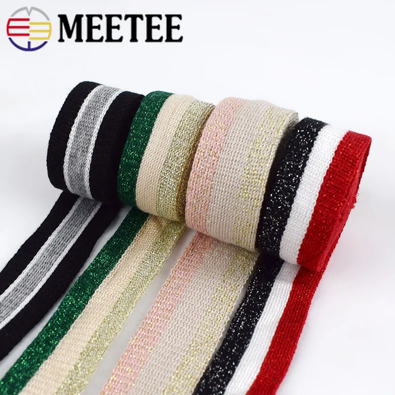 Трикотажные ленты в полоску золотого и серебряного цвета 12 м 25 мм спортивные для