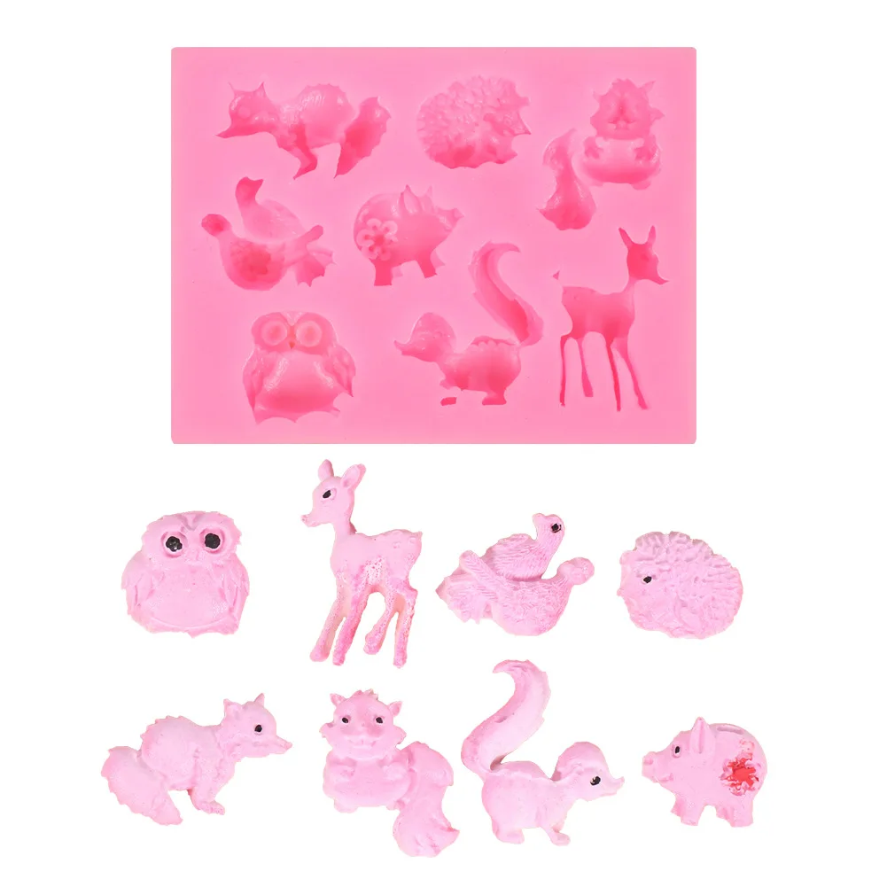 

DIY 3D Fondant Silicone Cake Molds Deer Owl Squirrel Pig Hedgehog Bird fox Molds Cake Decorating Tool Kitchen Accessories