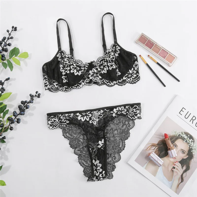 

Hjwsfdcai Ultra-Thin Embroidery Bra Women's Underwear Black Seduction Sexy Lingerie Transparent Breathable Underwear Fashion Bra