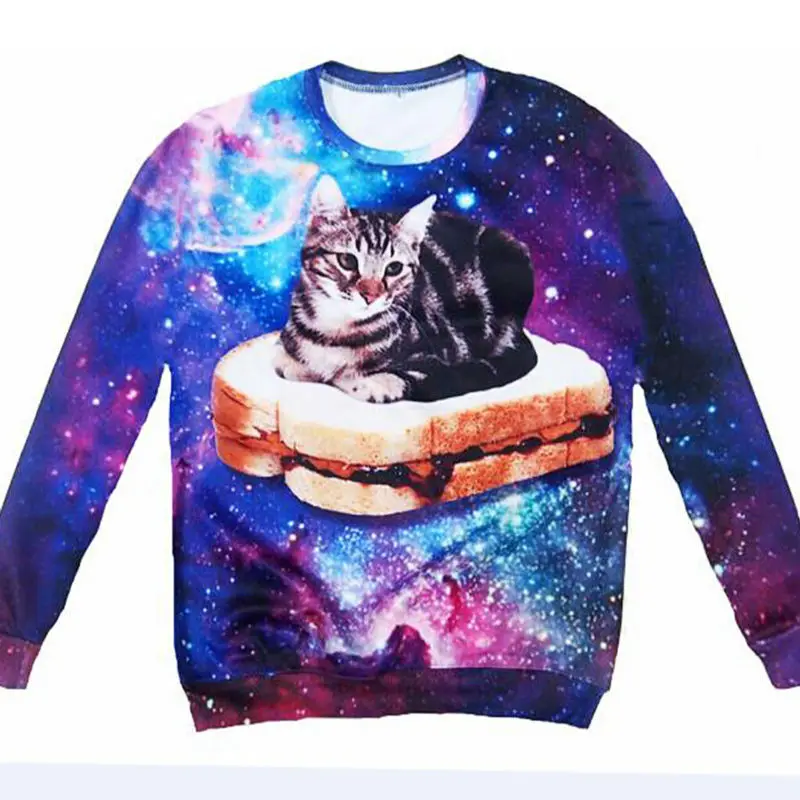 

Harajuku Sweatshirts Hoodies Men Graphic Cat Sandwich Galaxy Space 3D Print Hip Hop Fashion Mixed Color Funny Sweats Tops