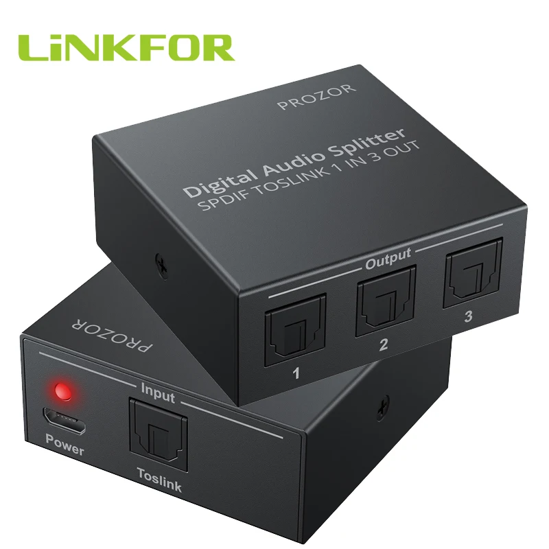 

LiNKFOR Digital Audio Splitter 3 Port SPDIF Toslink Optical For LPCM 2.0 DTS Dolby-AC3 Blue-Ray DVD HDTV PS3 XBOX DAC Converter