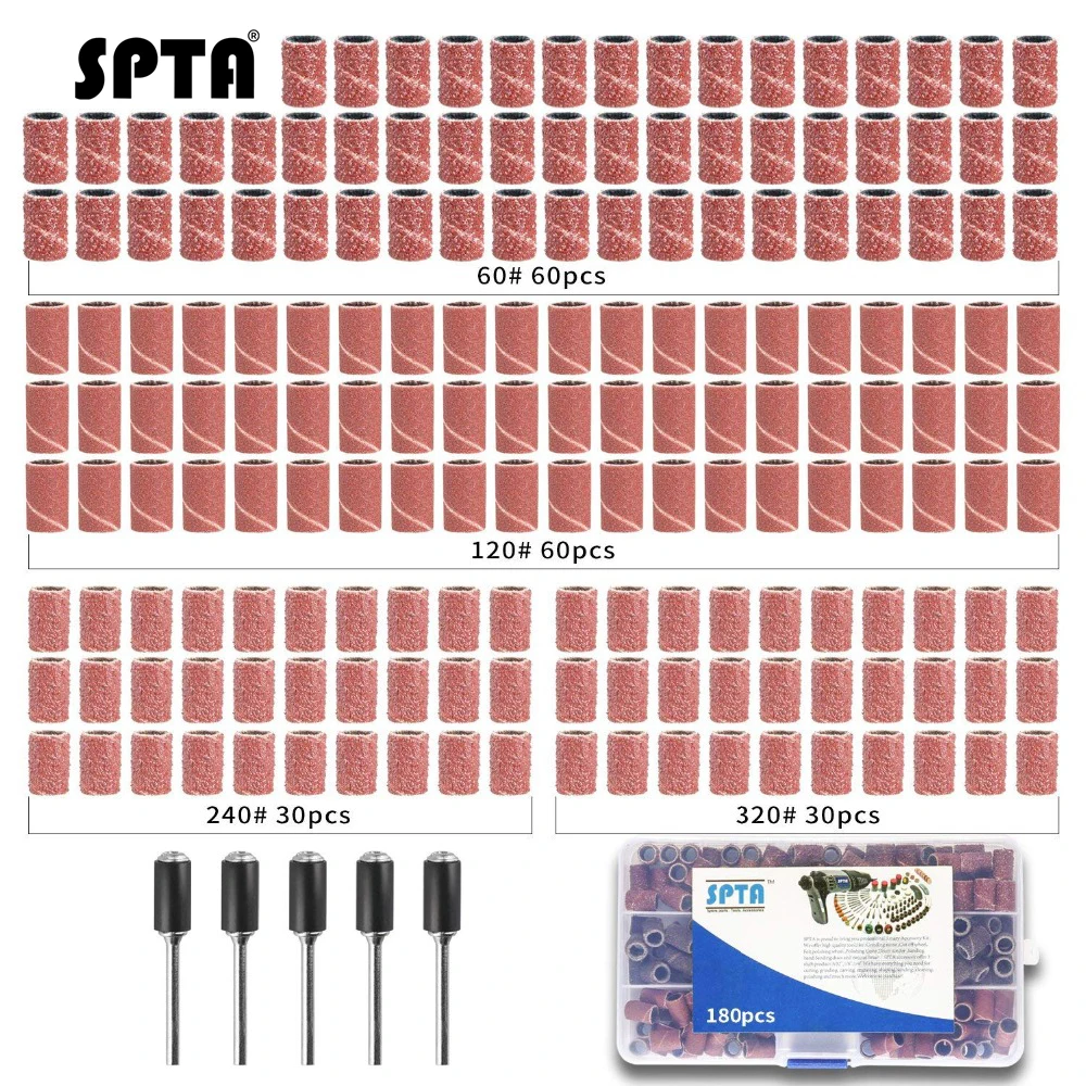 SPTA 1/" шлифовальные ленты барабаны 60 120 240 320# песок смешивания крупы 5 оправки для ногтей сверла Proxxon Dremel роторные инструменты 180 шт