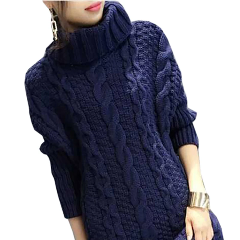 Осень 2020 Длинное платье-свитер с высоким воротником Мягкий теплый пуловер Свитер