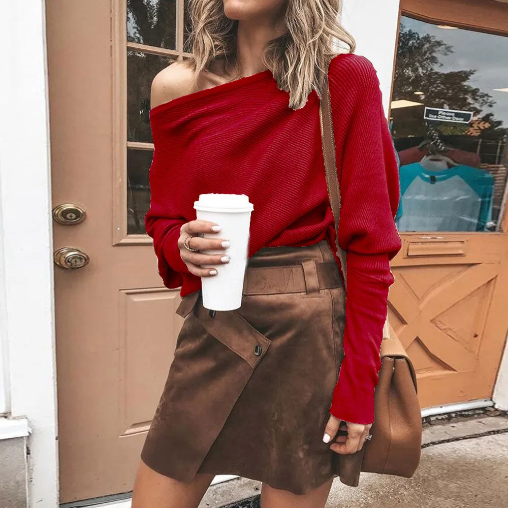 Женский свободный свитер MISSOMO Повседневный с рукавами летучая мышь открытыми