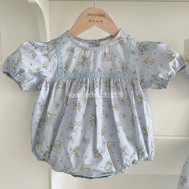 

Summer Children Clothes Korean Baby Floral Lace Romper Girls Bubble Sleeve Jumpsuit