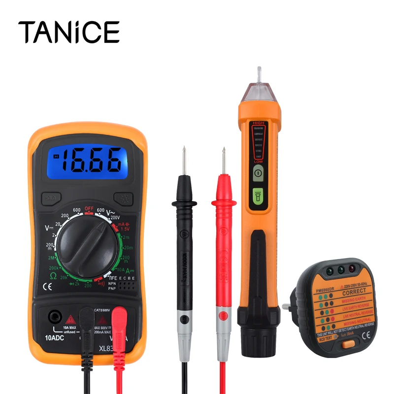

TANiCE LCD Digital Multimeter Non-Contact AC Voltage Tester Pen With Socket Tester Electrical Test Tool Kit For Appliance Repair