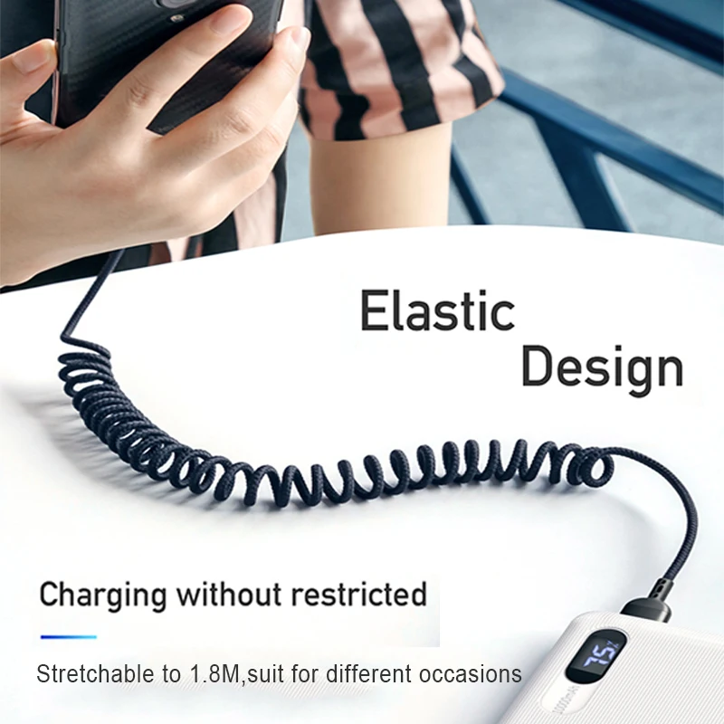 Mcdodo 1 8 м пружинный удлинитель стационарный USB-кабель Тип C для Samsung Huawei P30 Pro Xiaomi Phone