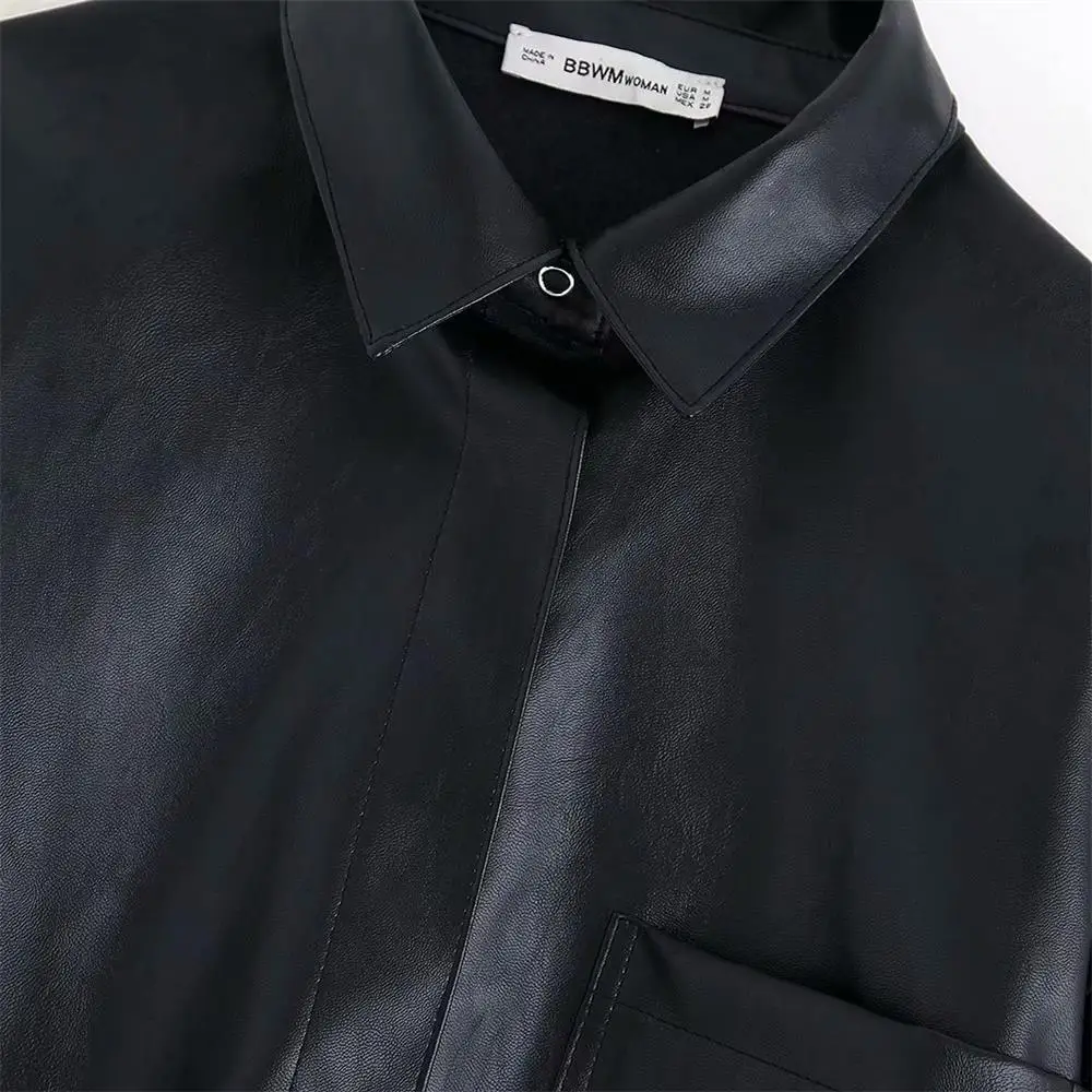 Женская Асимметричная рубашка средней длины свободная из искусственной кожи с