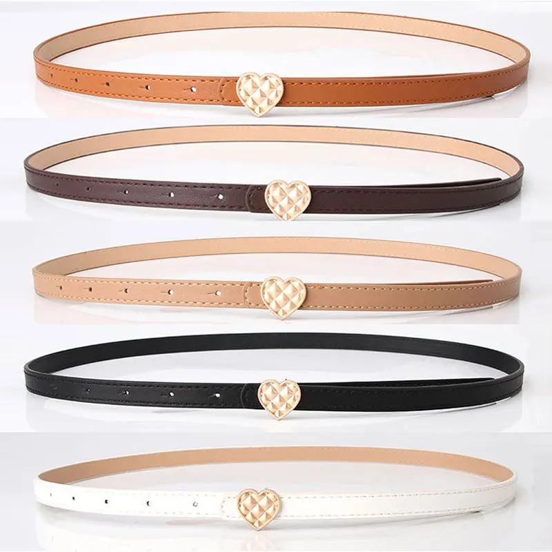 

New Fashion Leather Thin Belt For Women Heart-Shaped Buckle Waist Strap Designer Ladies Trouser Suit Dress Decoration Waistband