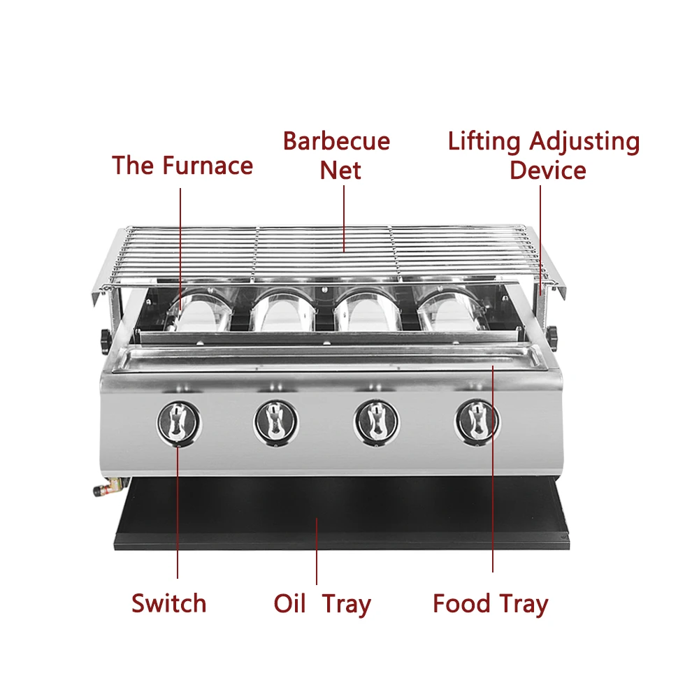 

Camping Grill BBQ Infrared Stove Smokeless Outdoor Roast Meat Food Steel Gas Burners Oven Freestanding TableTop Griddle