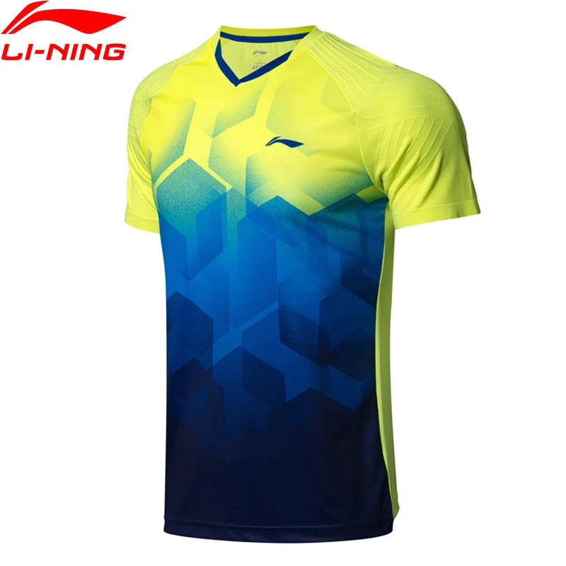 Li-Ning, мужские футболки для бадминтона, дышащие, для соревнований, топ, комфортные, для фитнеса, с подкладкой, спортивные футболки, футболка, AAYN269 MTS2836