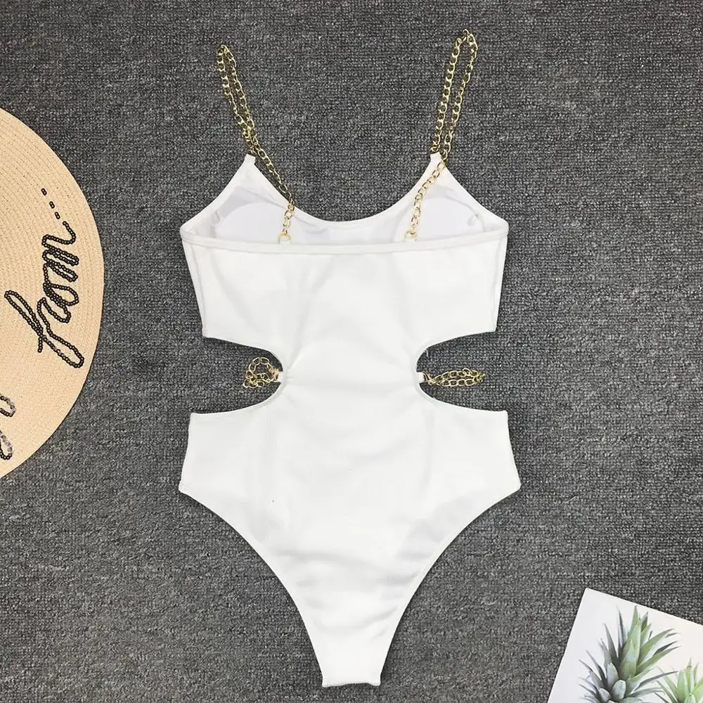Новый купальник Chain2020 Женский цельный бикини пуш-ап однотонный Купальник для