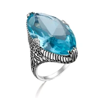 real 925 sterling silver rings for women natural aquamarine synthetic gothic vintage ring big gemstones viking fine jewelry new