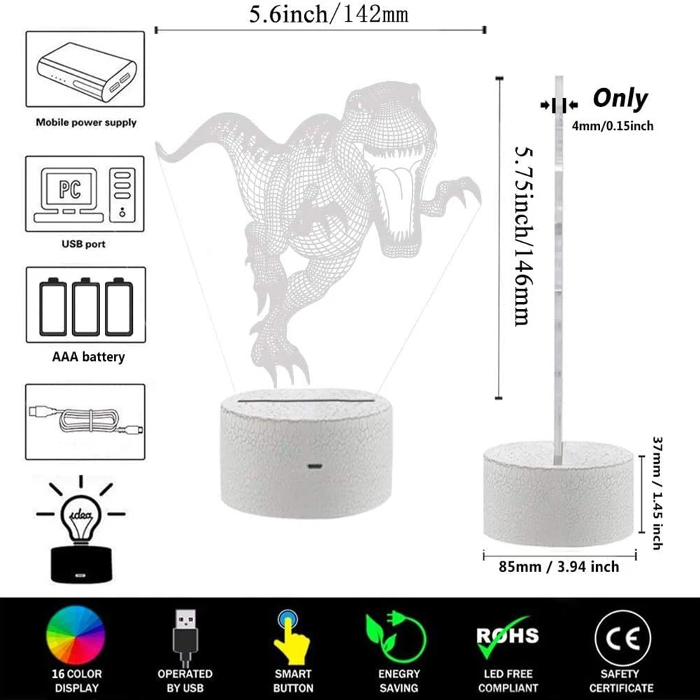 

Dinosaur Series 3D LED Night light Lamp Remote Control Table Lamps Toys Gift For kid Home Decoration 3D Night Light