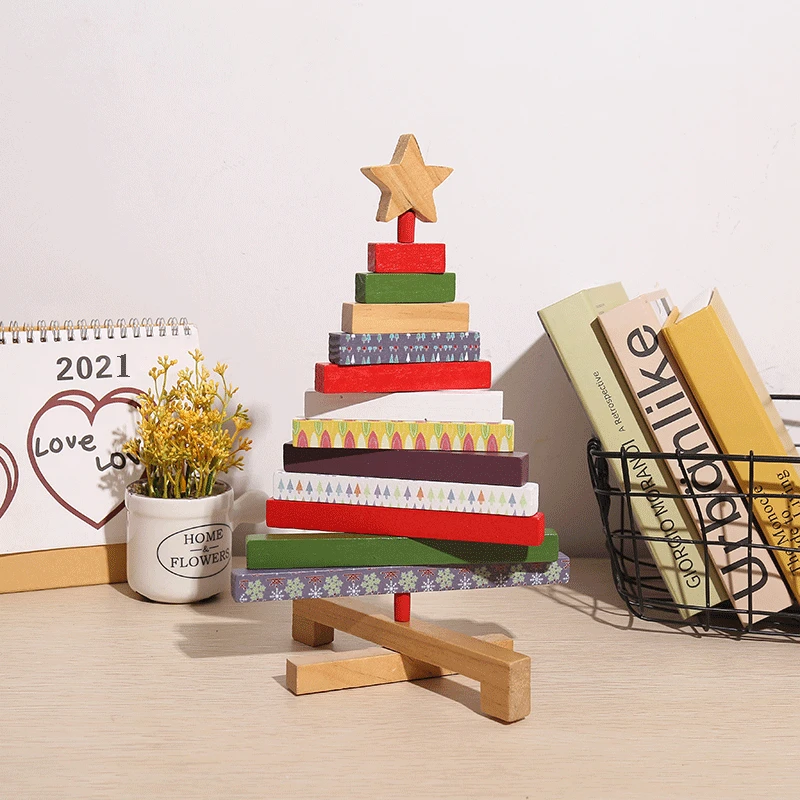 

Cross border Rotary Wooden Rotary Tree Christmas Building Decoration Decktop Christmas PProprops