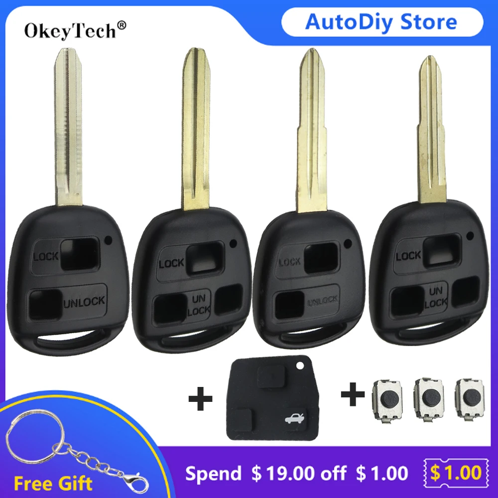 

Okeytech 2/3 Button Remote Car Key Shell Case Cover Fob For Toyota Yaris Prado Tarago Camry Corolla TOY43/TOY41R With Switch/Pad