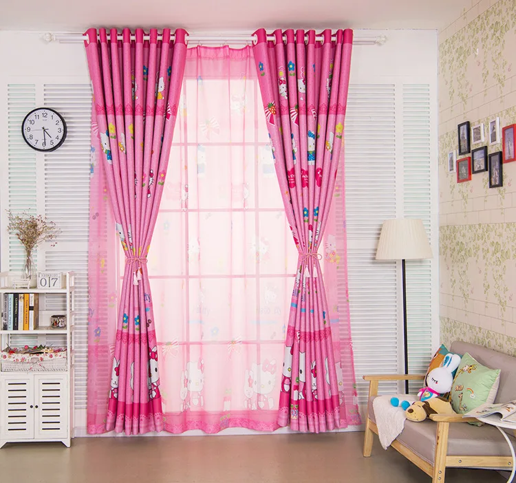 

Pink Cat Black Silk Full Shade Curtain Bedroom Curtain Cartoon Curtain