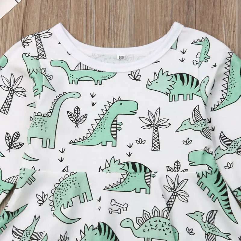 Детское демисезонное мини-платье с длинным рукавом и динозавром | Детская одежда