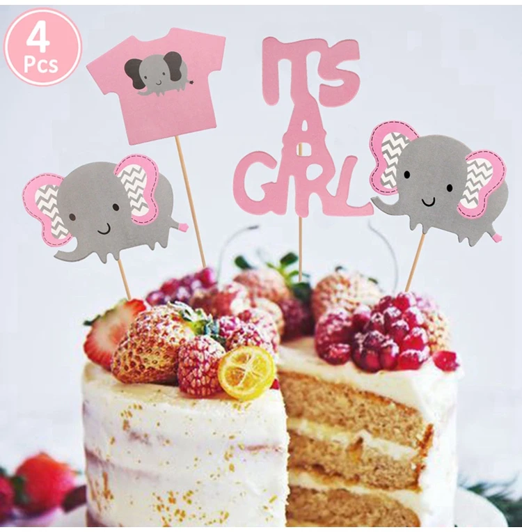 Детский душ торт кекс топперы BabyShower сувениры украшения, товары для вечеринки Его мальчик девочка синий игра слон Oh Baby