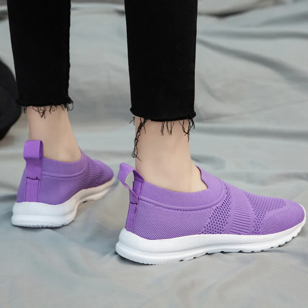 Женские кроссовки сетчатые вязаные ботинки для бега на плоской подошве легкие