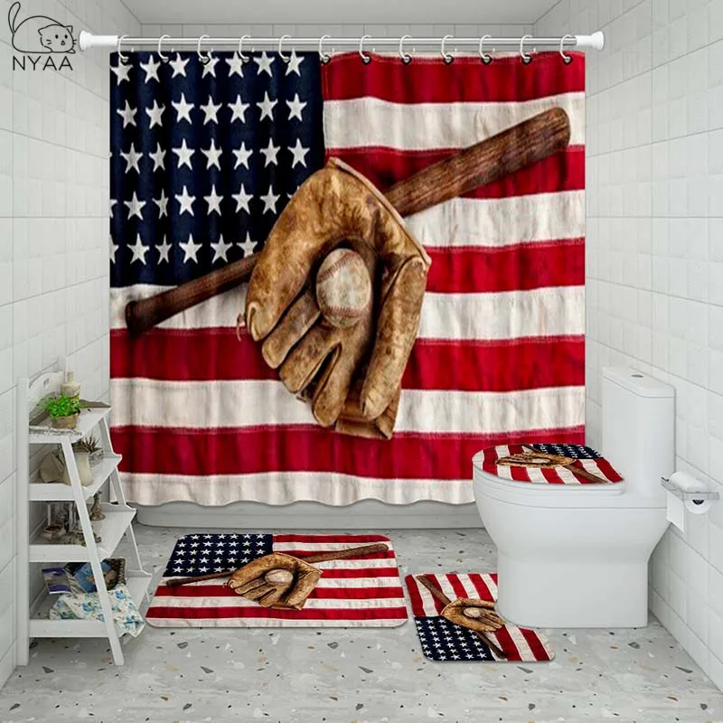 Vixm винтажный бейсбольный для ванной водонепроницаемый набор занавесок душа